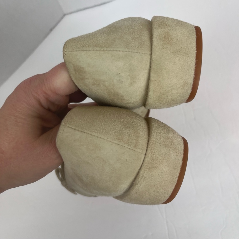 Studio Delman square toe cream/tan shoe with suede & woven floral uppers-10 - Picture 7 of 13
